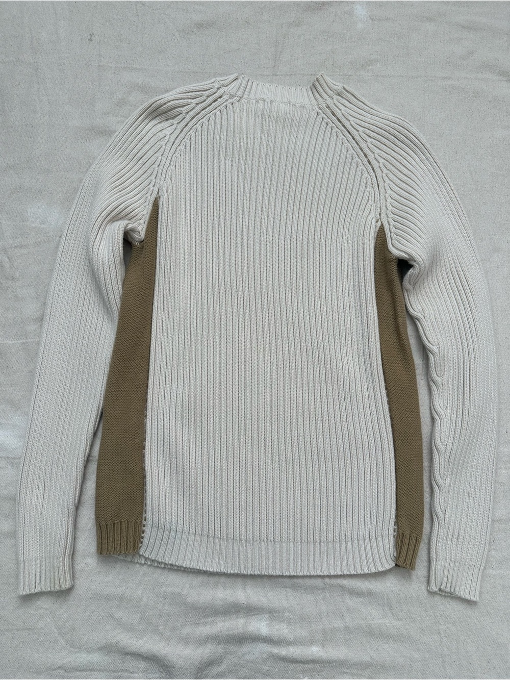 Guess Men’s Type 2-81 Cream Ribbed Knit Sweater with Khaki Side Panels Size L - Picture 11 of 11